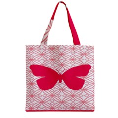 Butterfly Animals Pink Plaid Triangle Circle Flower Zipper Grocery Tote Bag by Alisyart