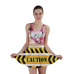 Caution Road Sign Warning Cross Danger Yellow Chevron Line Black Mini Skirt by Alisyart