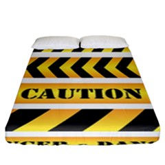 Caution Road Sign Warning Cross Danger Yellow Chevron Line Black Fitted Sheet (king Size) by Alisyart