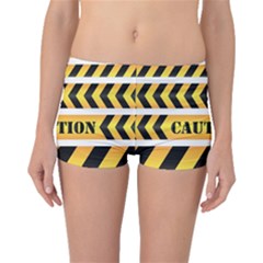 Caution Road Sign Warning Cross Danger Yellow Chevron Line Black Boyleg Bikini Bottoms by Alisyart