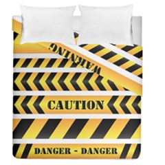 Caution Road Sign Warning Cross Danger Yellow Chevron Line Black Duvet Cover Double Side (queen Size)