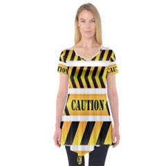 Caution Road Sign Warning Cross Danger Yellow Chevron Line Black Short Sleeve Tunic 