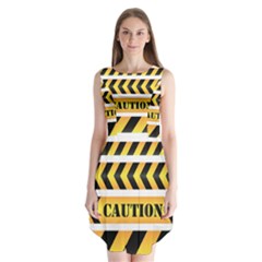Caution Road Sign Warning Cross Danger Yellow Chevron Line Black Sleeveless Chiffon Dress   by Alisyart