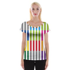 Color Bars Rainbow Green Blue Grey Red Pink Orange Yellow White Line Vertical Women s Cap Sleeve Top by Alisyart