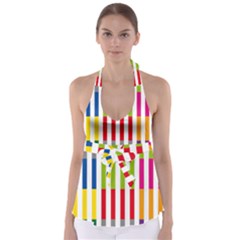 Color Bars Rainbow Green Blue Grey Red Pink Orange Yellow White Line Vertical Babydoll Tankini Top by Alisyart