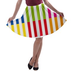 Color Bars Rainbow Green Blue Grey Red Pink Orange Yellow White Line Vertical A-line Skater Skirt by Alisyart