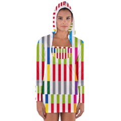 Color Bars Rainbow Green Blue Grey Red Pink Orange Yellow White Line Vertical Women s Long Sleeve Hooded T-shirt by Alisyart