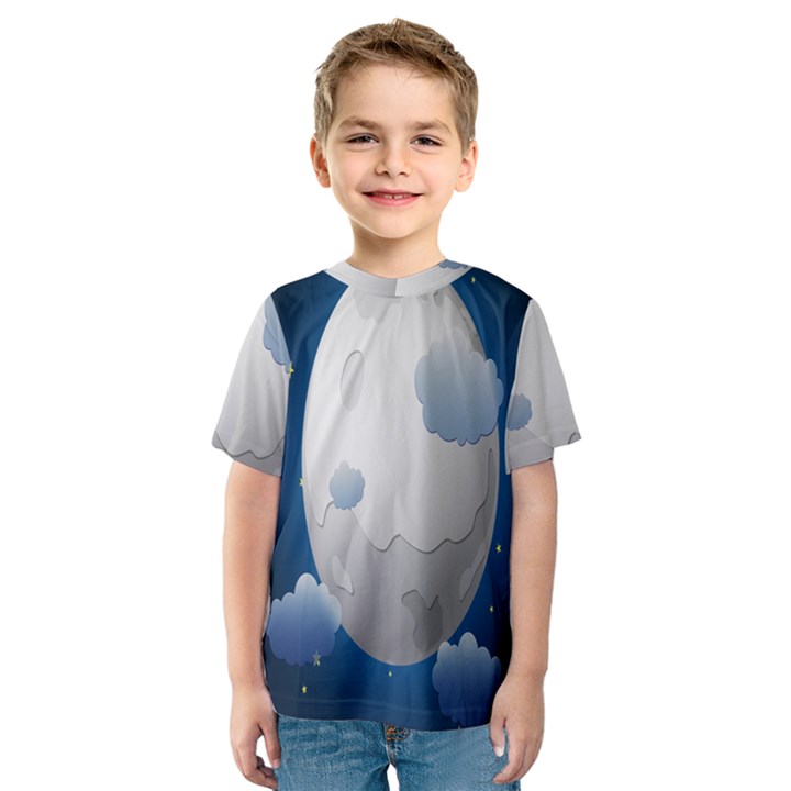 Cloud Moon Star Blue Sky Night Light Kids  Sport Mesh Tee