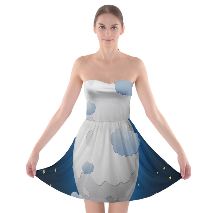 Cloud Moon Star Blue Sky Night Light Strapless Bra Top Dress