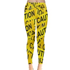 Caution Road Sign Cross Yellow Leggings 