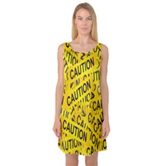 Caution Road Sign Cross Yellow Sleeveless Satin Nightdress