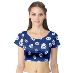 Envelope Letter Sand Blue White Masage Short Sleeve Crop Top (tight Fit) by Alisyart
