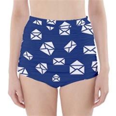 Envelope Letter Sand Blue White Masage High-waisted Bikini Bottoms by Alisyart