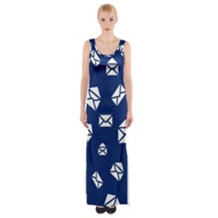 Envelope Letter Sand Blue White Masage Maxi Thigh Split Dress by Alisyart