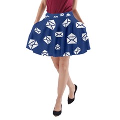 Envelope Letter Sand Blue White Masage A-line Pocket Skirt by Alisyart