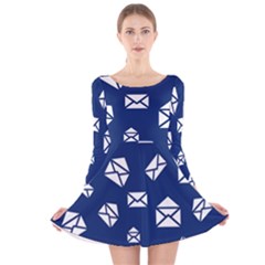 Envelope Letter Sand Blue White Masage Long Sleeve Velvet Skater Dress by Alisyart