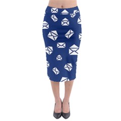 Envelope Letter Sand Blue White Masage Midi Pencil Skirt by Alisyart