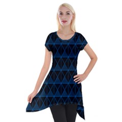 Colored Line Light Triangle Plaid Blue Black Short Sleeve Side Drop Tunic by Alisyart