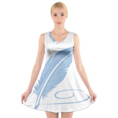 Feather Pen Blue Light V-neck Sleeveless Skater Dress by Alisyart