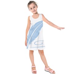 Feather Pen Blue Light Kids  Sleeveless Dress by Alisyart