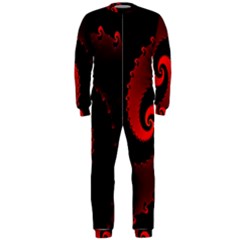 Red Fractal Spiral Onepiece Jumpsuit (men)  by Simbadda