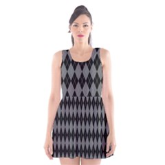 Chevron Wave Line Grey Black Triangle Scoop Neck Skater Dress