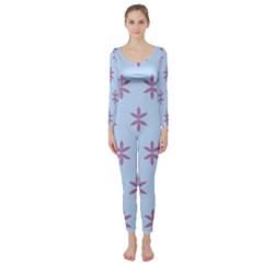 Flower Floral Different Colours Blue Purple Long Sleeve Catsuit