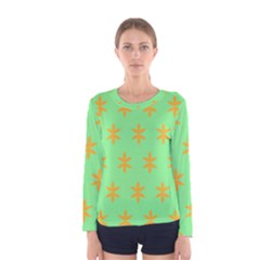 Flower Floral Different Colours Green Orange Women s Long Sleeve Tee