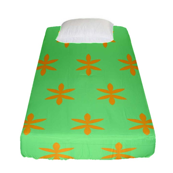 Flower Floral Different Colours Green Orange Fitted Sheet (Single Size)