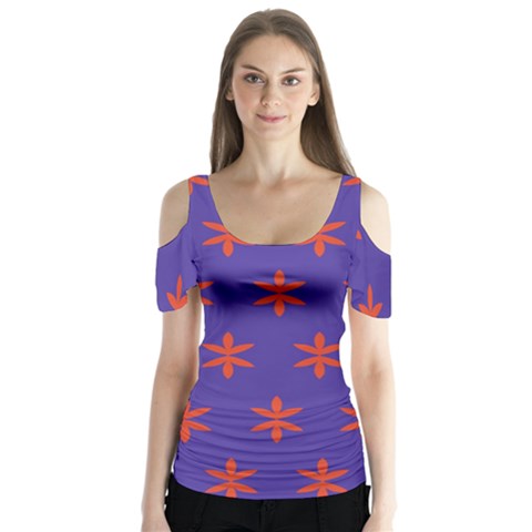 Flower Floral Different Colours Purple Orange Butterfly Sleeve Cutout Tee  by Alisyart