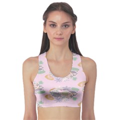 Floral Flower Rose Sunflower Star Leaf Pink Green Blue Sports Bra by Alisyart