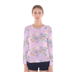 Floral Flower Rose Sunflower Star Leaf Pink Green Blue Women s Long Sleeve Tee