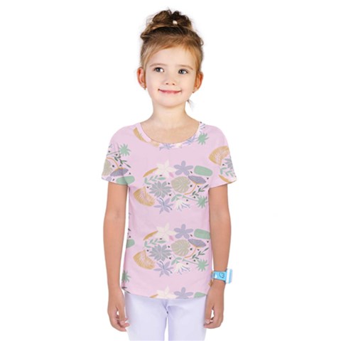 Floral Flower Rose Sunflower Star Leaf Pink Green Blue Kids  One Piece Tee by Alisyart