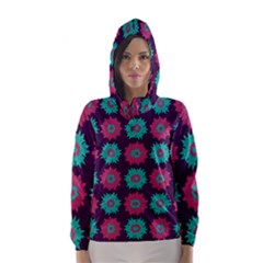 Flower Floral Rose Sunflower Purple Blue Hooded Wind Breaker (women)