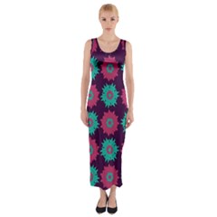 Flower Floral Rose Sunflower Purple Blue Fitted Maxi Dress