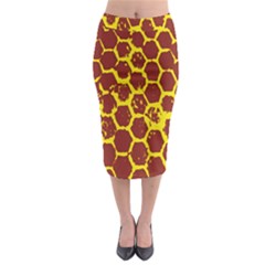 Network Grid Pattern Background Structure Yellow Midi Pencil Skirt by Simbadda