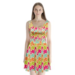 Abstract Pattern Colorful Wallpaper Split Back Mini Dress 