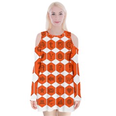 Icon Library Web Icons Internet Social Networks Velvet Long Sleeve Shoulder Cutout Dress by Simbadda