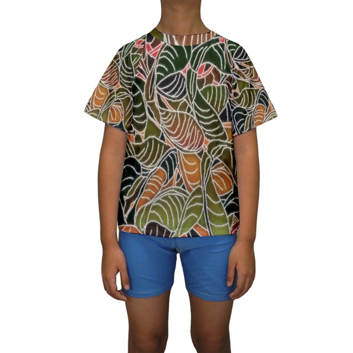 Floral Pattern Background Kids  Short Sleeve Swimwear