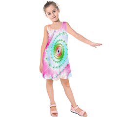 Decorative Fractal Spiral Kids  Sleeveless Dress by Simbadda