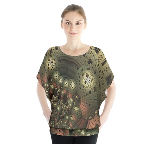 Geometric Fractal Cuboid Menger Sponge Geometry Blouse by Simbadda