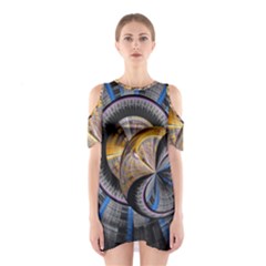 Fractal Tech Disc Background Shoulder Cutout One Piece by Simbadda