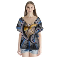 Fractal Tech Disc Background Flutter Sleeve Top by Simbadda