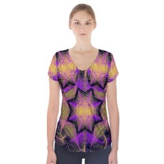 Pattern Design Geometric Decoration Short Sleeve Front Detail Top by Simbadda