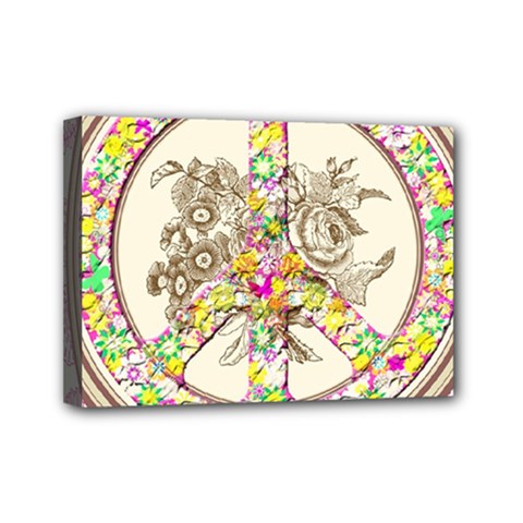 Peace Logo Floral Pattern Mini Canvas 7  X 5  by Simbadda