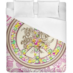 Peace Logo Floral Pattern Duvet Cover (california King Size) by Simbadda