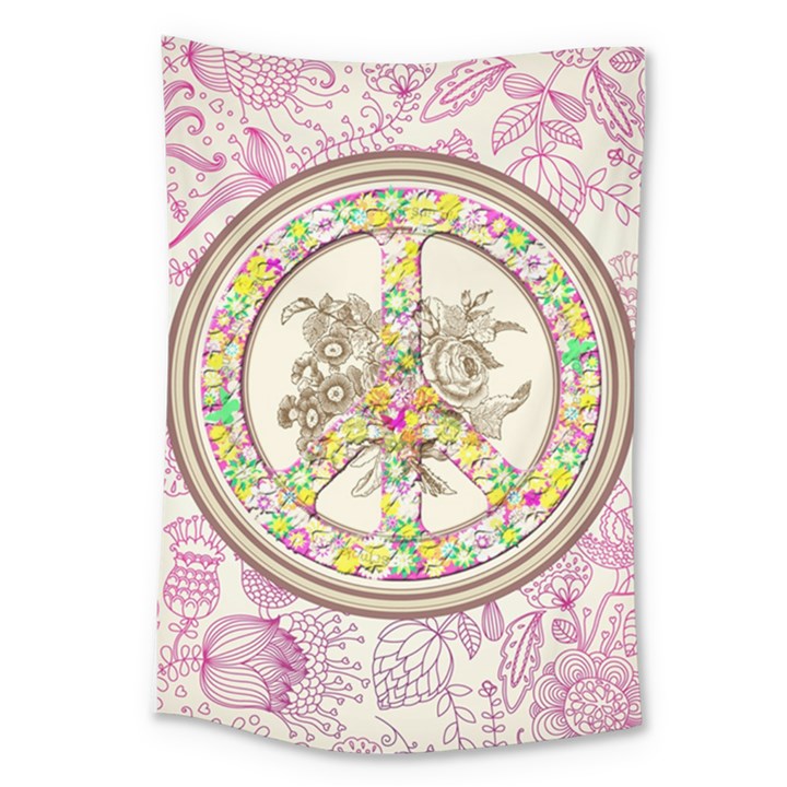 Peace Logo Floral Pattern Large Tapestry