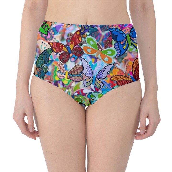 Color Butterfly Texture High-Waist Bikini Bottoms