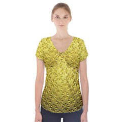 Patterns Gold Textures Short Sleeve Front Detail Top by Simbadda