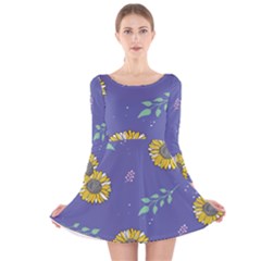 Floral Flower Rose Sunflower Star Leaf Pink Green Blue Yelllow Long Sleeve Velvet Skater Dress